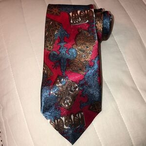 Gold City Hand Made Multicolored Red Blue Gold Silk Tie